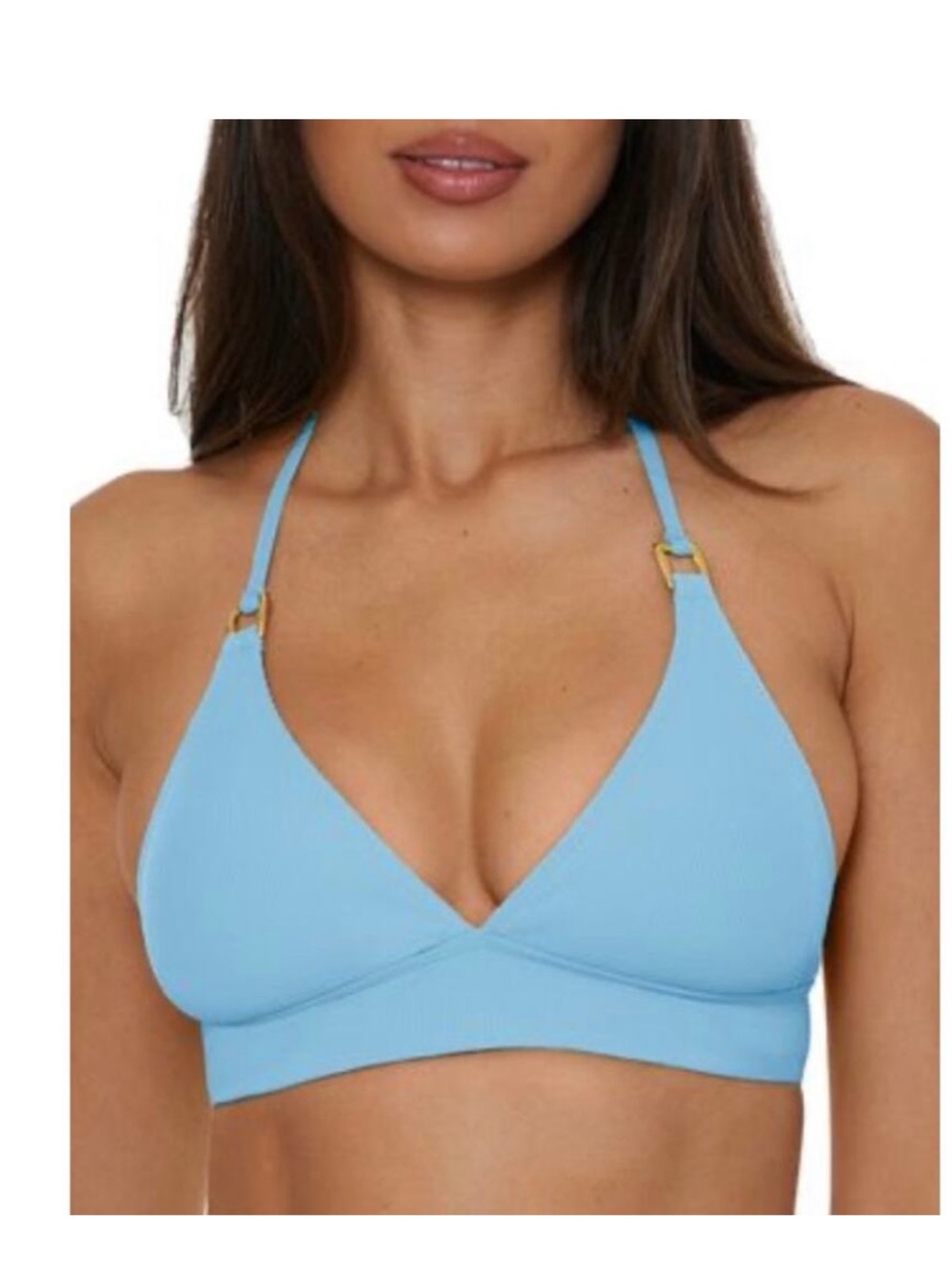 BECCA Light Blue Triangle Bikini Bralette with Gold Hardware